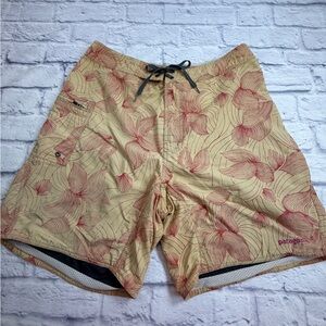 Patagonia Men’s Yellow Swim Shorts with Red Floral Print. Size 34/Medium.